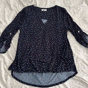 Navy Blouse with Patterned Design